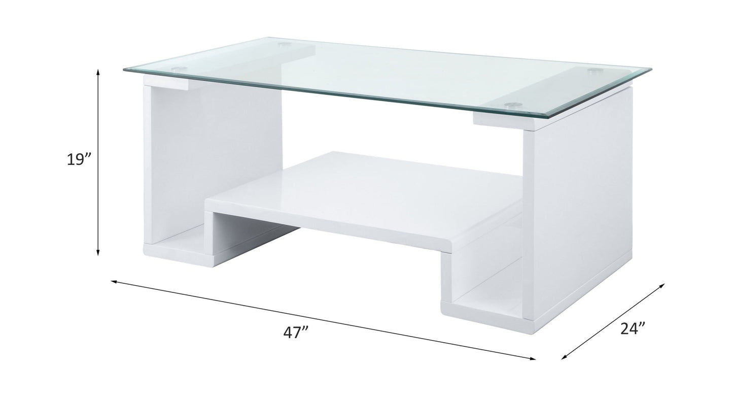 ACME Nevaeh Coffee Table, Clear Glass & White High Gloss Finish 82360 - Groovy Boardz