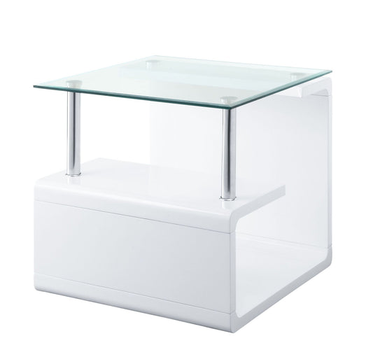 ACME Nevaeh End Table, Clear Glass & White High Gloss Finish 82362 - Groovy Boardz