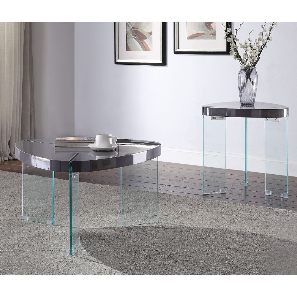 ACME Noland Coffee Table, Gray High Gloss & Clear Glass (1Set/2Ctn) 84915 - Groovy Boardz