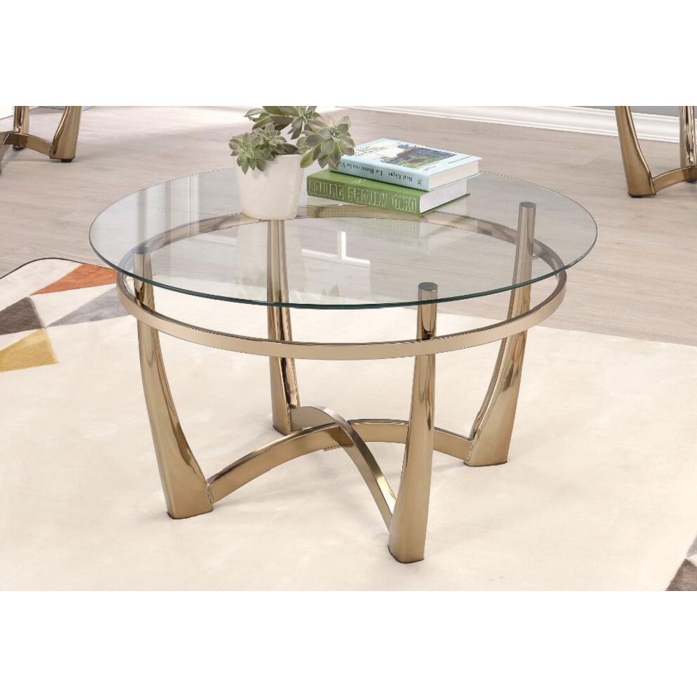 ACME Orlando II Coffee Table in Champagne & Clear Glass 81610 - Groovy Boardz