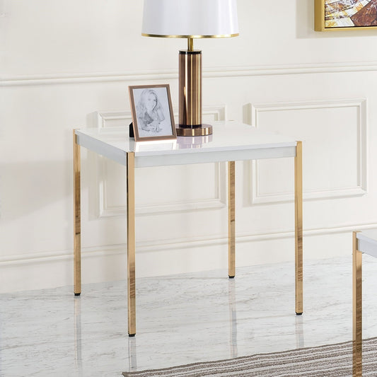 ACME Otrac End Table in White & Gold Finish LV00035 - Groovy Boardz