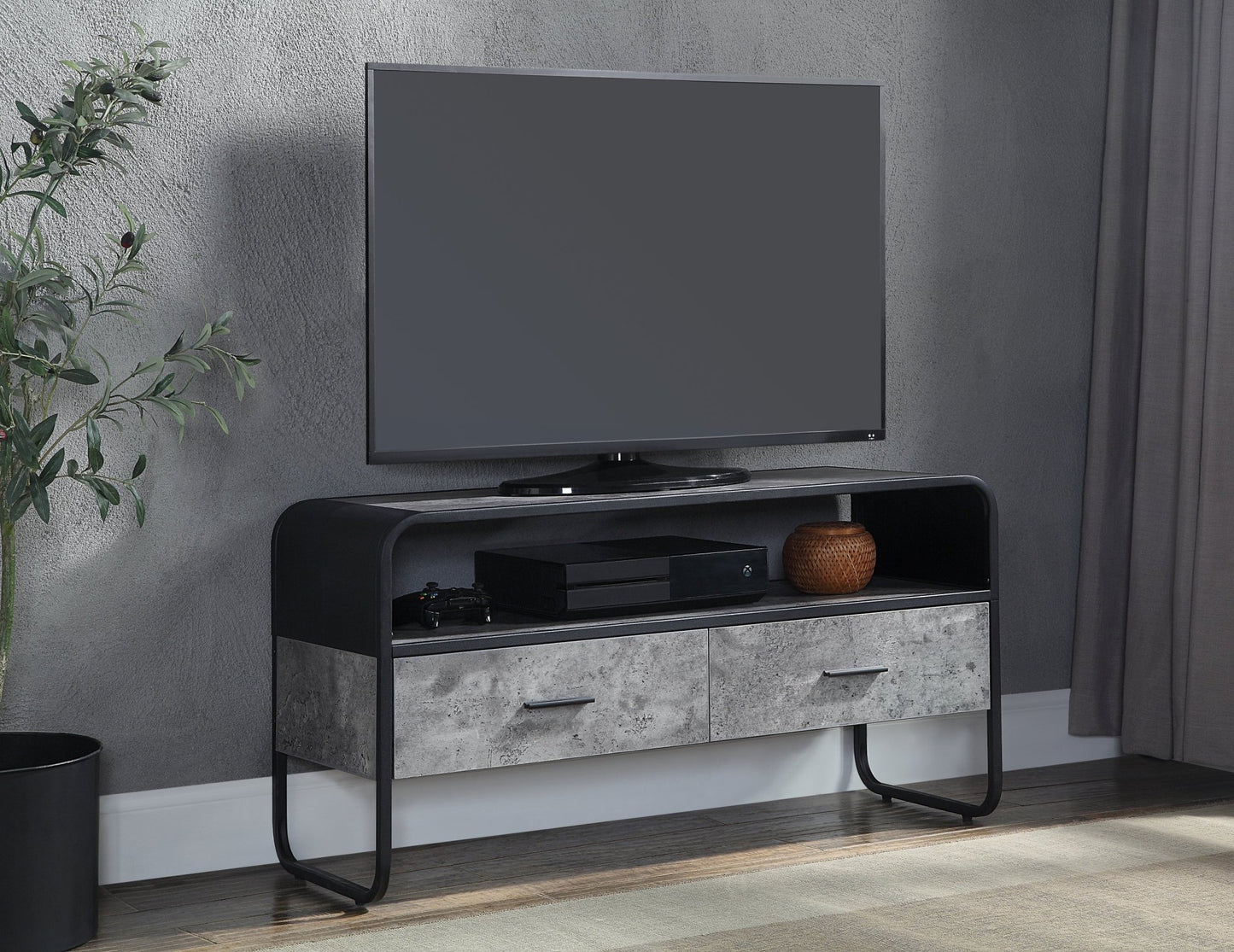 ACME Raziela TV Stand, Concrete Gray & Black Finish LV01143 - Groovy Boardz