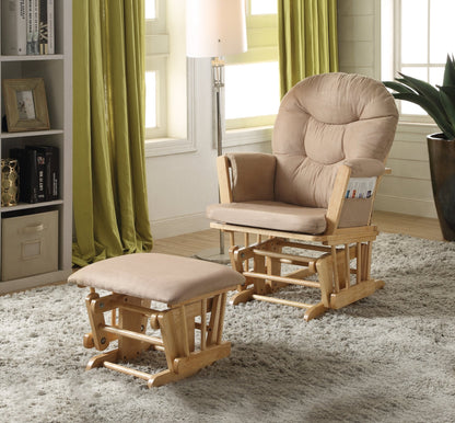 ACME Rehan Chair & Ottoman (2Pc Pk) in Taupe Microfiber & Natural Oak 59332 - Groovy Boardz