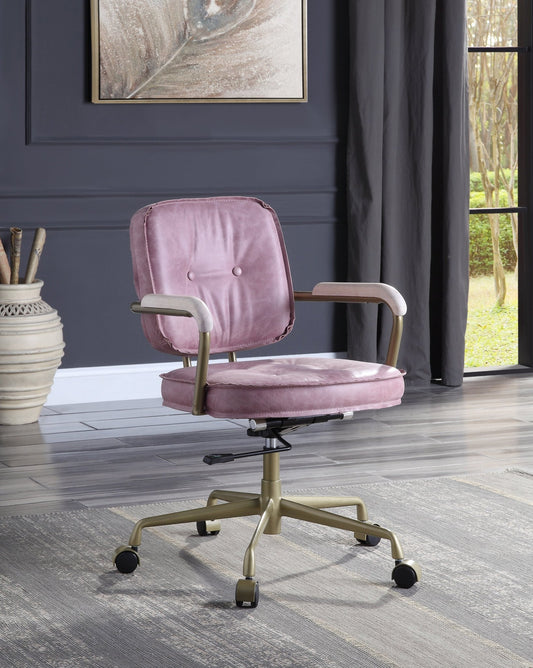 ACME Siecross Office Chair in Pink Top Grain Leather OF00400 - Groovy Boardz