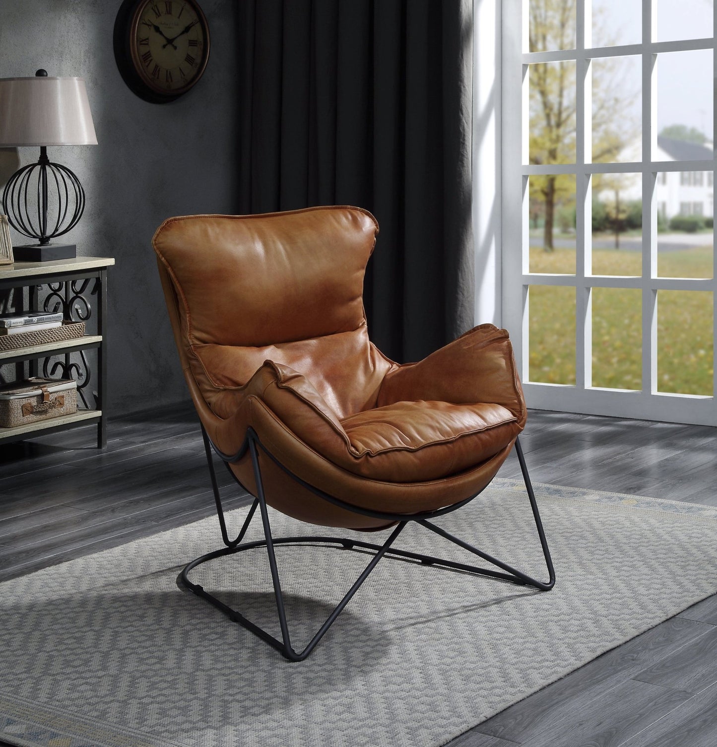 ACME Thurshan Accent Chair in Aperol Top Grain Leather & Black Finish 59945 - Groovy Boardz