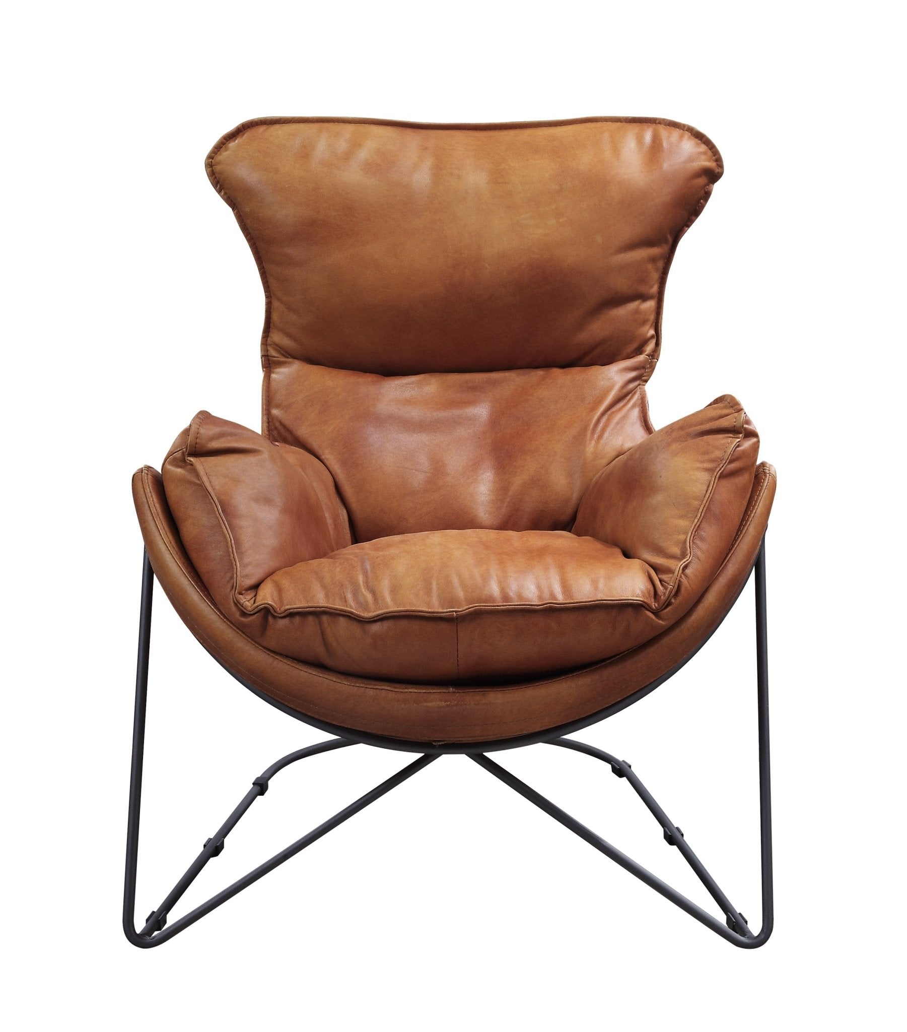 ACME Thurshan Accent Chair in Aperol Top Grain Leather & Black Finish 59945 - Groovy Boardz