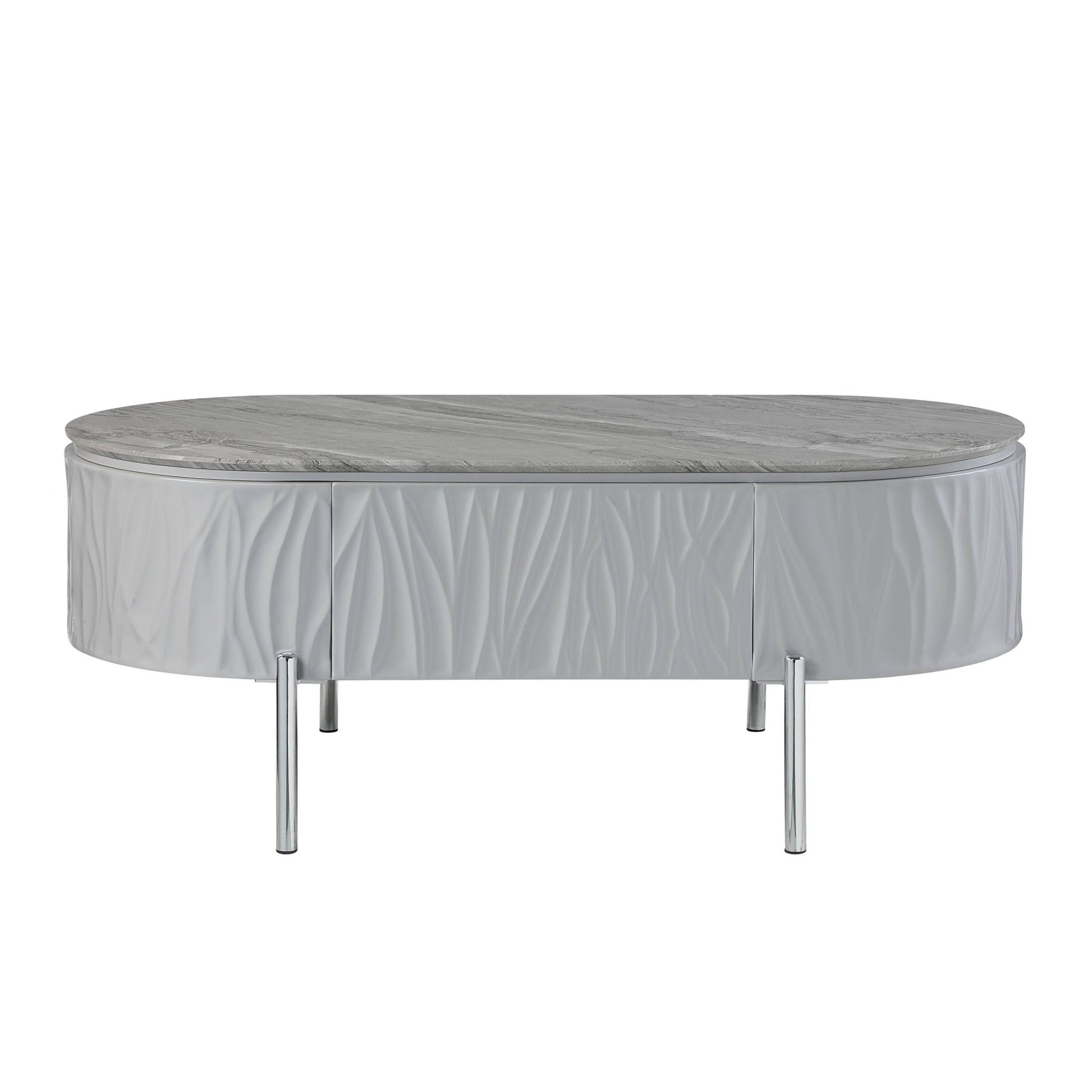 ACME Yukino Coffee Table, Gray High Gloss & Chrome Finish LV02411 - Groovy Boardz