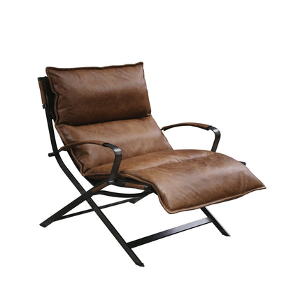 ACME Zulgaz Accent Chair in Cocoa Top Grain Leather & Matt Iron Finish 59951 - Groovy Boardz