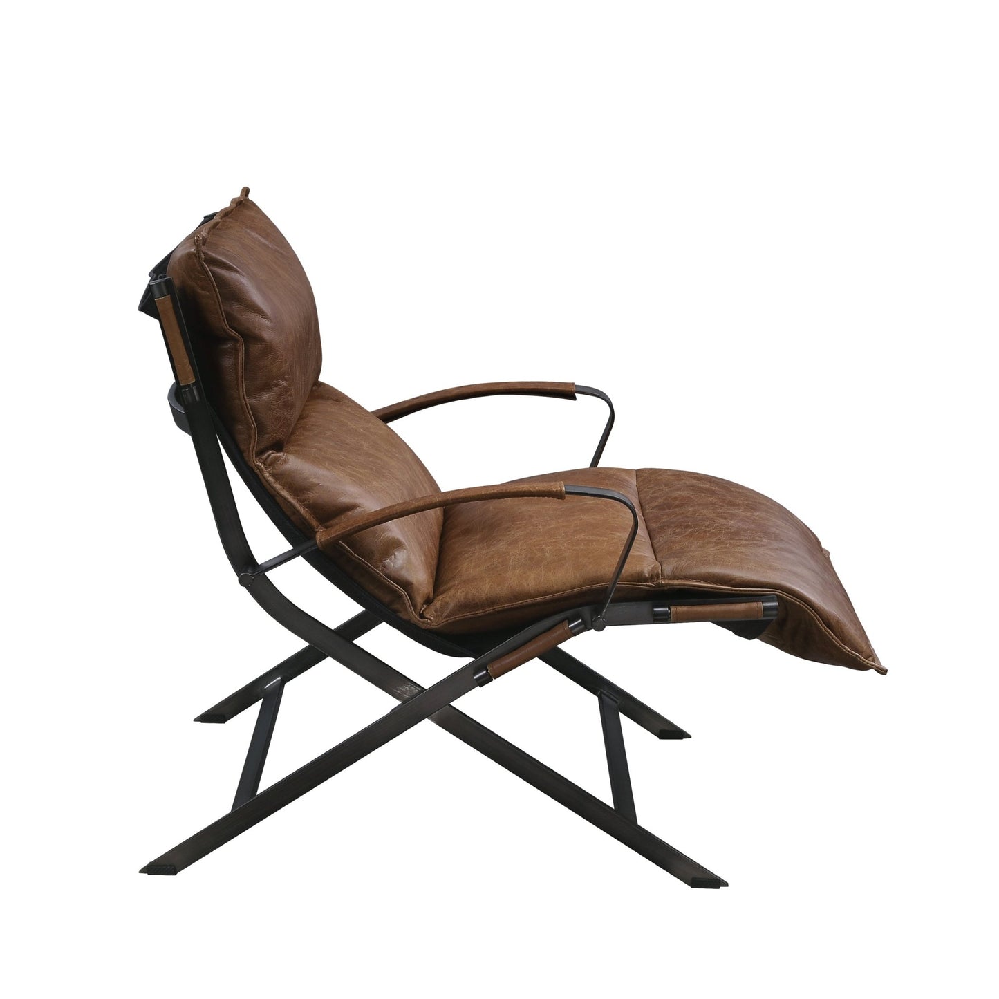 ACME Zulgaz Accent Chair in Cocoa Top Grain Leather & Matt Iron Finish 59951 - Groovy Boardz