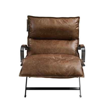 ACME Zulgaz Accent Chair in Cocoa Top Grain Leather & Matt Iron Finish 59951 - Groovy Boardz