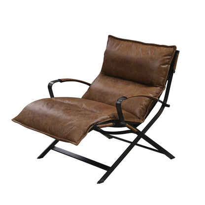 ACME Zulgaz Accent Chair in Cocoa Top Grain Leather & Matt Iron Finish 59951 - Groovy Boardz