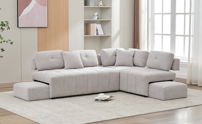 91.73" L-shaped Sofa Sectional Sofa Couch with 2 Stools and 2 Lumbar Pillows for Living Room, Light Grey