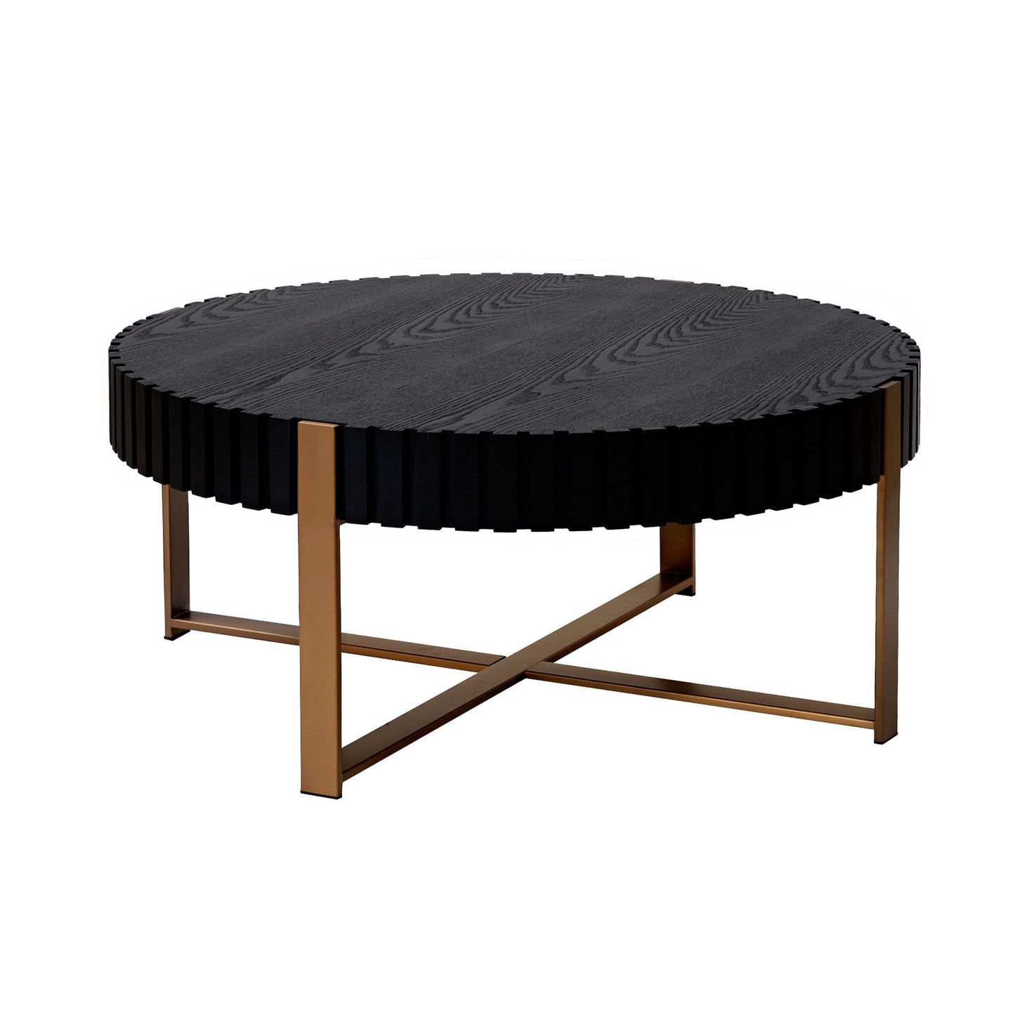 Modern Handcraft Drum Coffee Table 31.5 inch Round Coffee Table for Living Room,Small Coffee Table with Sturdy Pedestal,Black