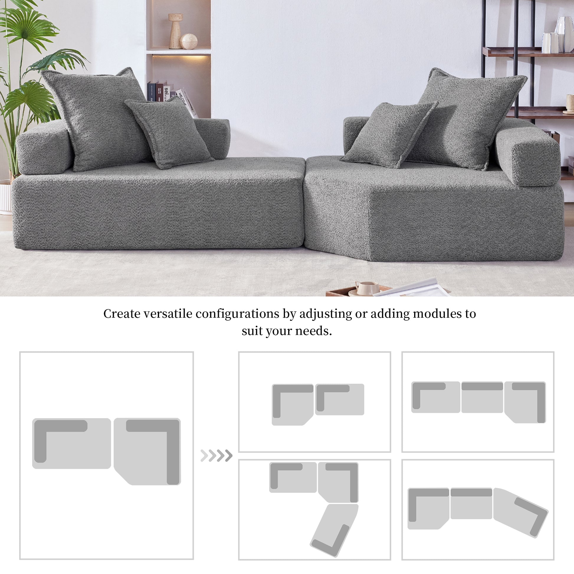 [VIDEO provided][New] Oversized Modular Sectional Sofa,Luxury Boucle Floor Couch Set,Convertible Sleeper Couch,Spacious Foam-Filled Sofa Bed for Living Room,2 PC Free Combination,2 Colors