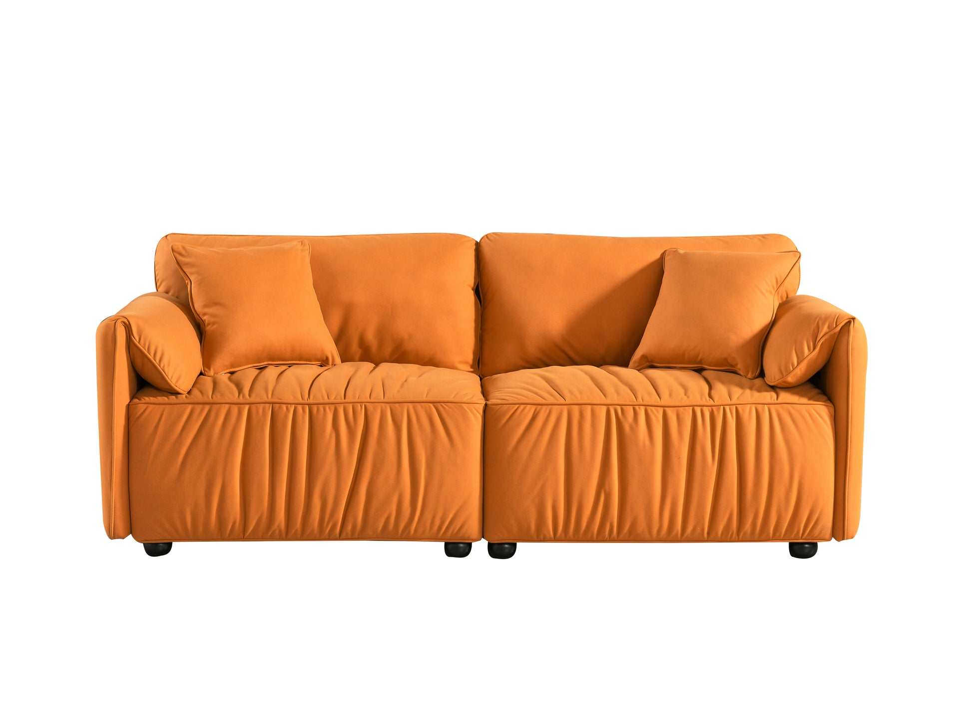 Modern Sofa loveseat, 75.6" Tech Cloth Sofa Couch, Large deep seat Sofa, loveseat with Hardwood Frame, mid-Century upholstered Sofa for Living Room, Bedroom, Apartment (Orange)-2