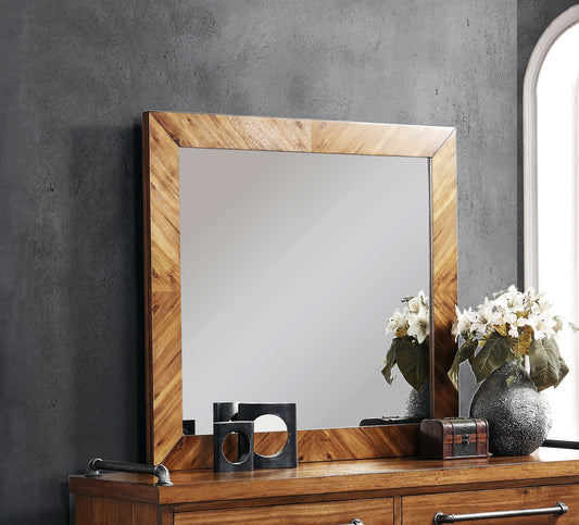 Bridgevine Home Steampunk Mirror, No Assembly Required, Chestnut Finish