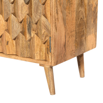 36 Inch Handcrafted Accent Cabinet, 2 Honeycomb Inlaid Doors, Mango Wood, Natural Brown