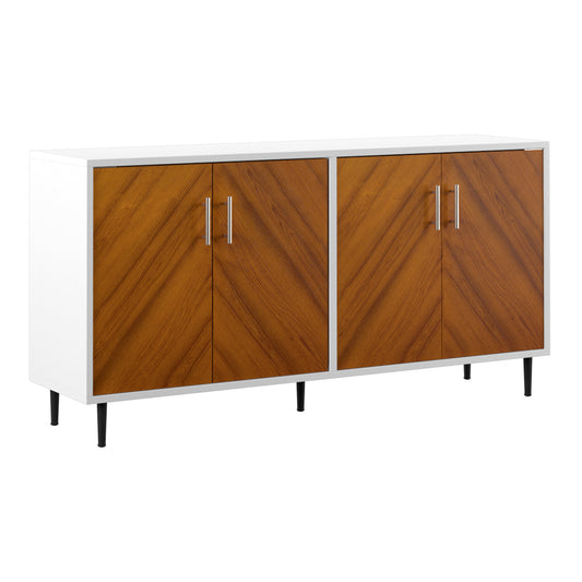 Mid-Century Modern Faux-Bookmatch Door Buffet - White/Teak