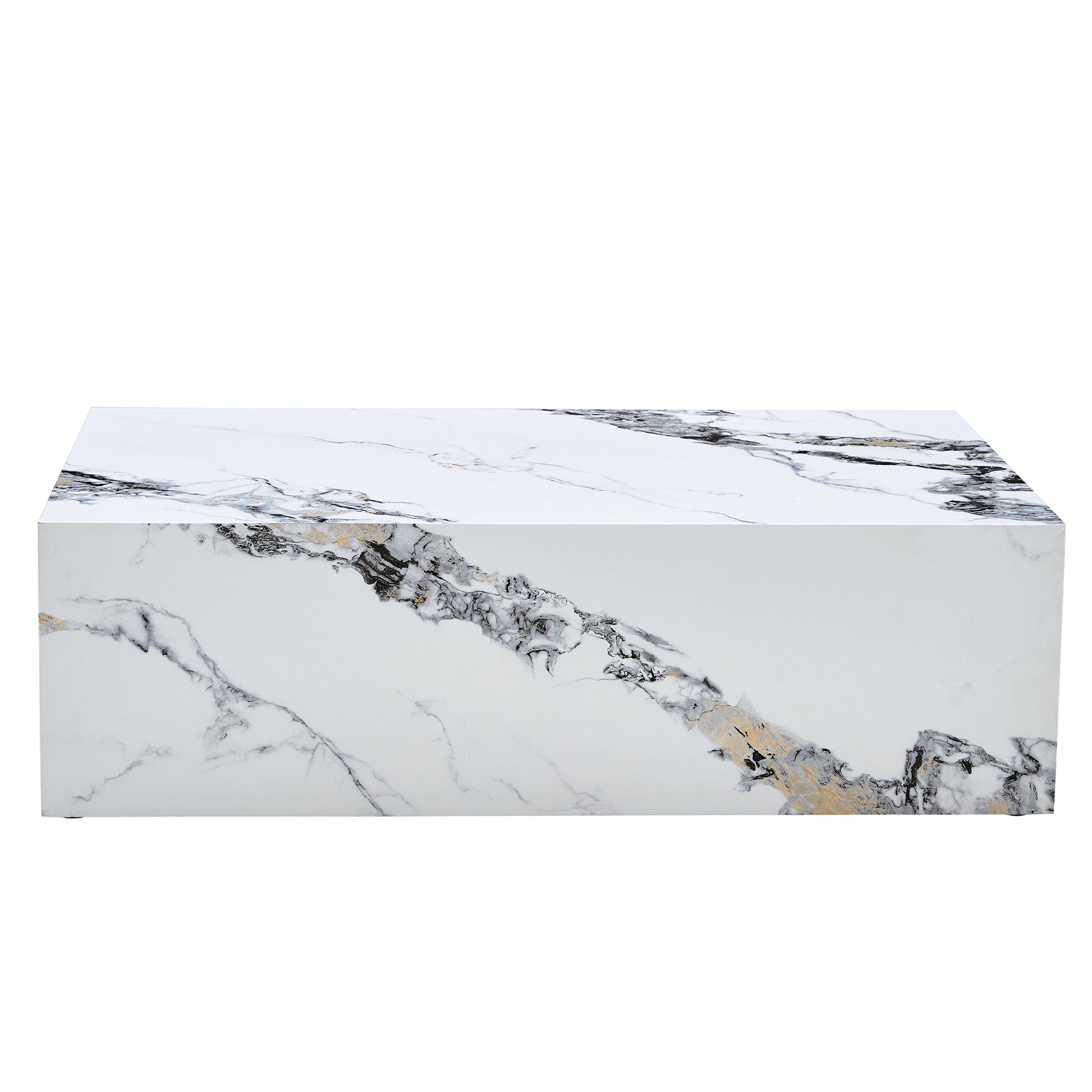 Modern MDF Coffee Table with Marble Pattern - 39.37x23.62x11.81 inches - Stylish and Durable Design W1151119518