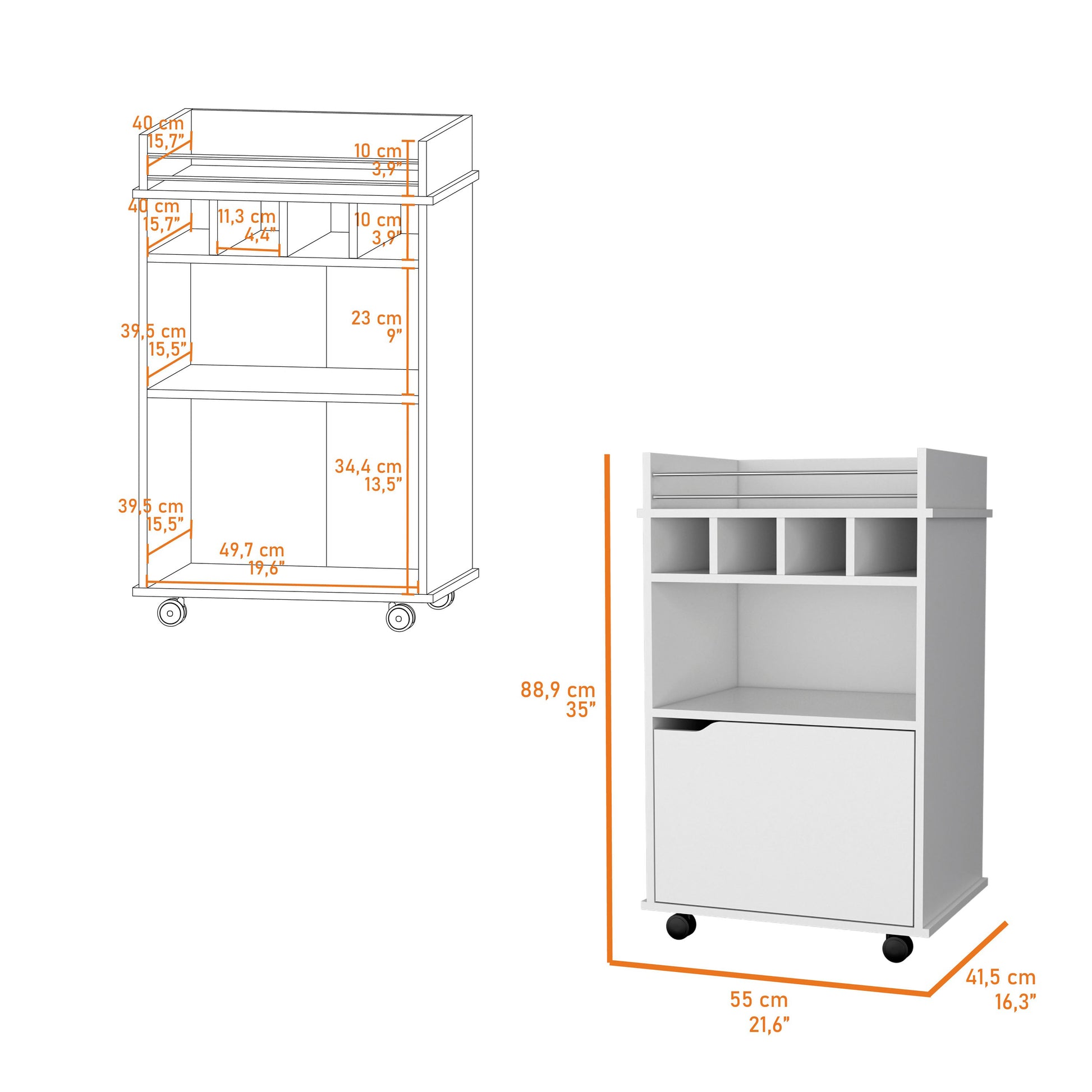 Hannah White 1-Door Bar Cart