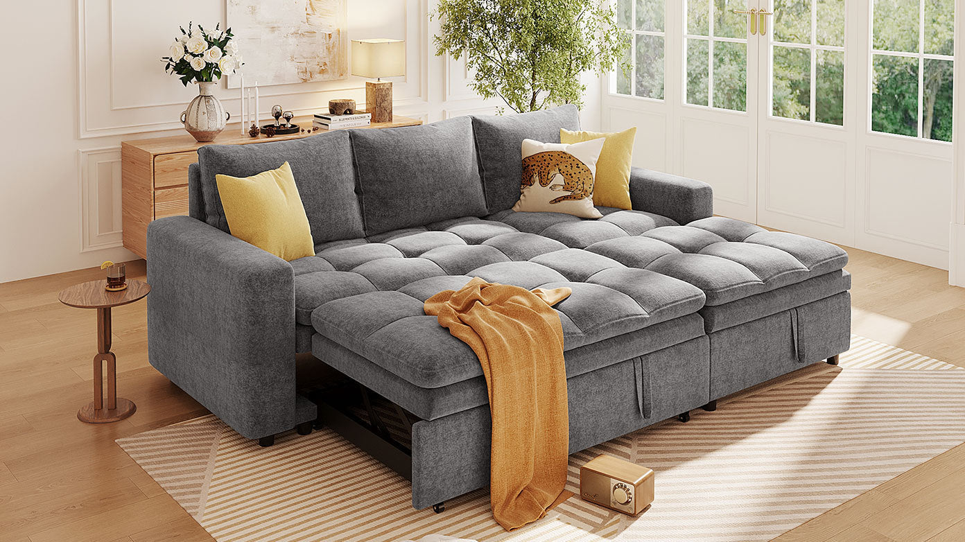 U_STYLE  Soft Upholstered Sectional Sofa Bed with Storage Space, Suitable for Living Rooms and Apartments.