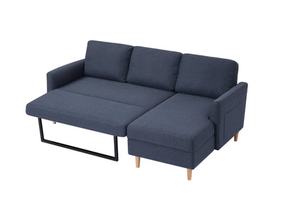 Adjustable L-Shaped Sofa Bed With Chaise Blue-grey, Upholstered Fabric Sleeper Sectional Sofa with Chaise Modern Craftsmanship Fashion Sofa Set, Apartment Living Room Sofa with for Small Space - Groovy Boardz