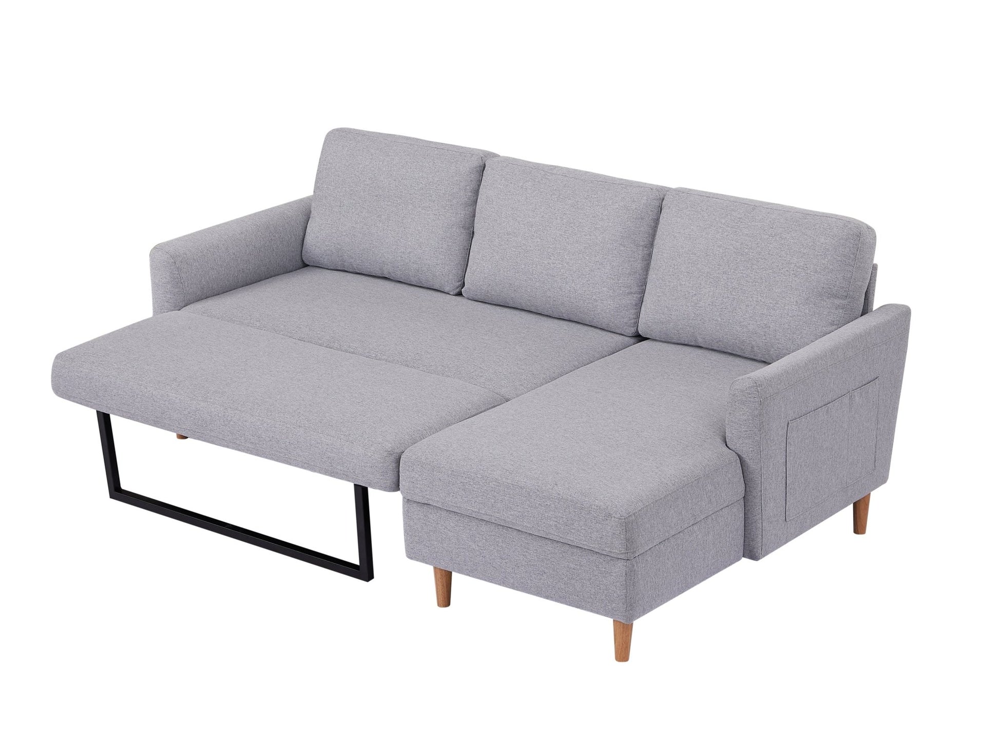 Adjustable L-Shaped Sofa Bed With Chaise Light Grey, Upholstered Fabric Sleeper Sectional Sofa with Chaise Modern Craftsmanship Fashion Sofa Set, Apartment Living Room Sofa with for Small Space - Groovy Boardz