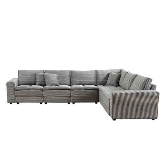 6 Seats,Oversized Sectional Sofa,L Shaped Corner Couch with Detachable Seat & Back Cushion, Corduroy Upholstery Convertible Sleeper Sofa&Couch for Living Room