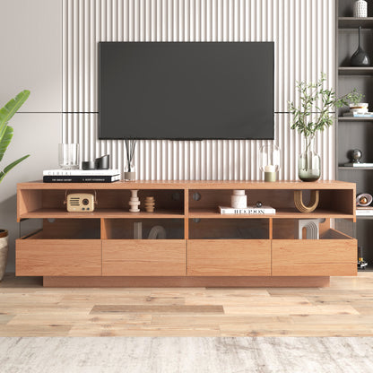 Modern TV with 4 Drawers& 2 open Cabinets, Media Console Table for TVs up to 75'', Entertainment Center with Acrylic transparent Storage Space for Living Room, Bedroom, Home Theatre