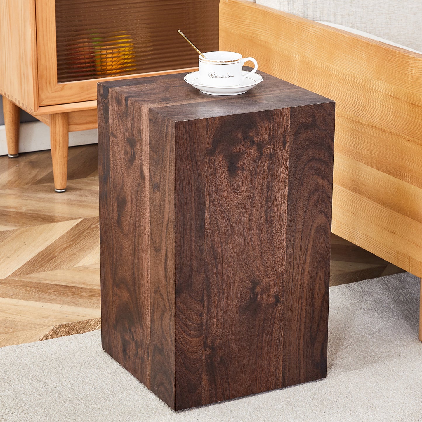 12x12x20 Inch Walnut Wood Grain MDF Coffee Table - Luxurious Design, Perfect Living Room Accent.Fashion texture design coffee table, suitable for various situations and scenes.