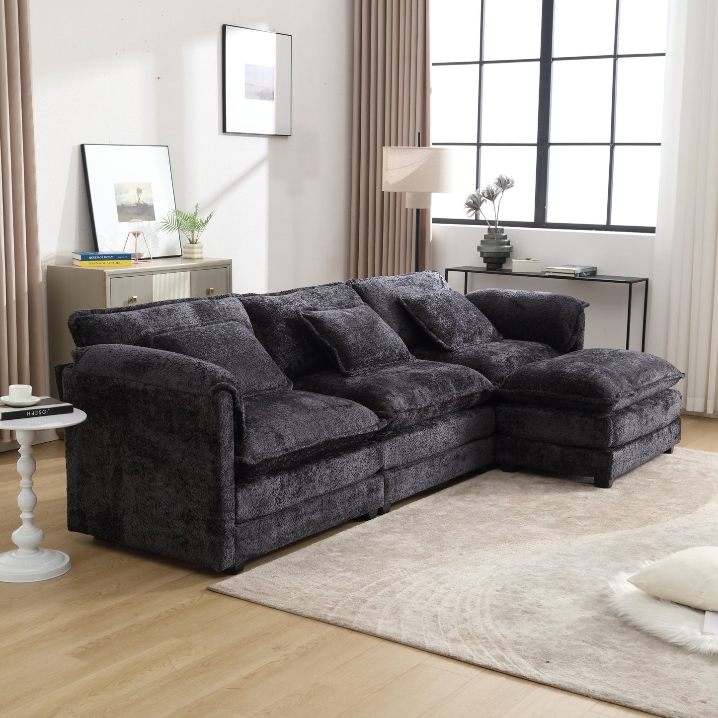 Modern Large boucle Fabric L-Shape Sectional Chenille fabric, movable pedals, detachable armrests, oversized three-seat Sofa