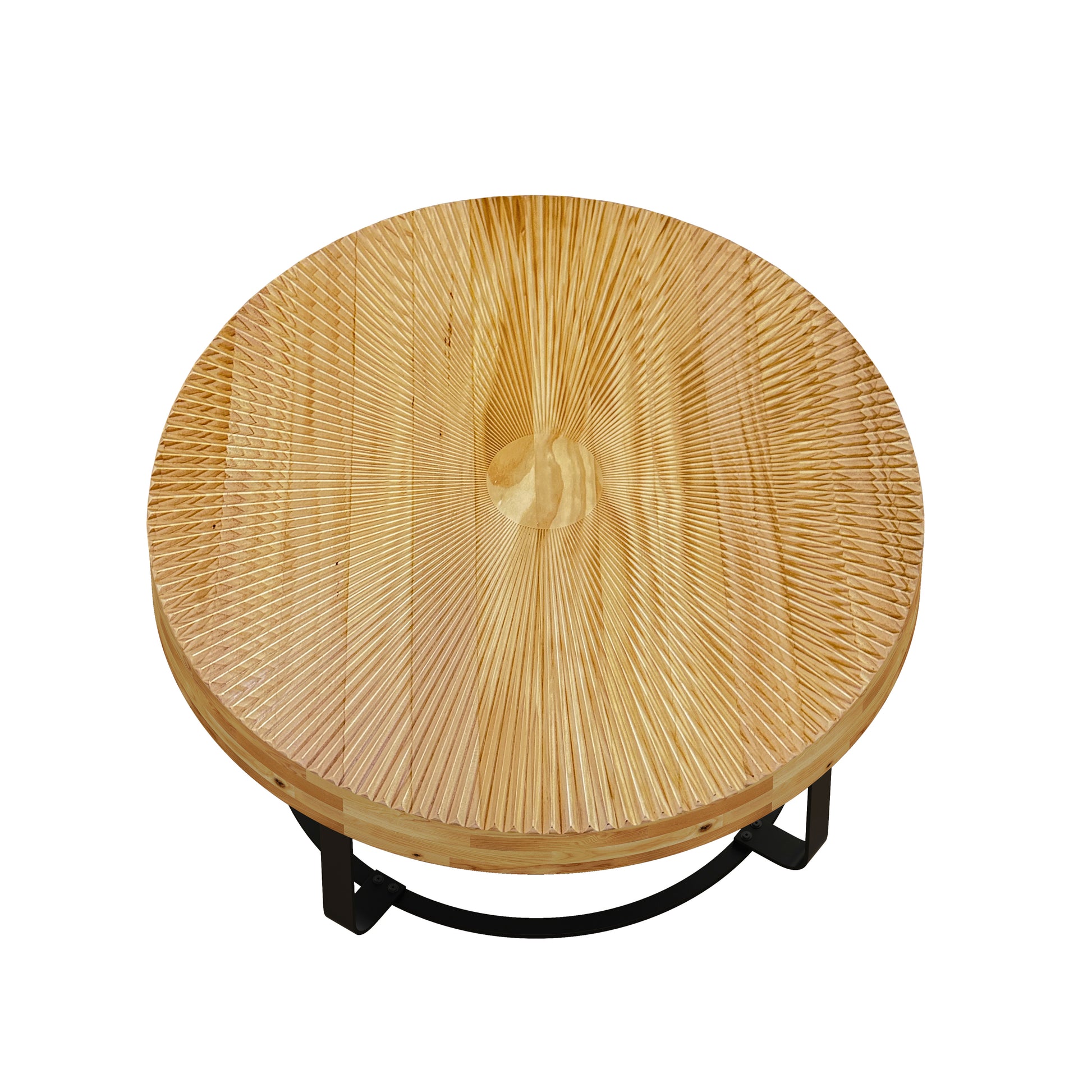 Modern Round Coffee Table Wooden Carving Pattern Coffee Table with Metal Legs for Living Room Reception Room Office ,Black