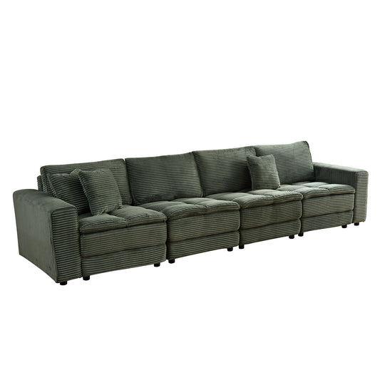 4 Seats(complimentary 2 pillows),Oversized Sectional Sofa,L Shaped Corner Couch with Detachable Seat & Back Cushion, Corduroy Upholstery Convertible Sleeper Sofa&Couch for Living Room