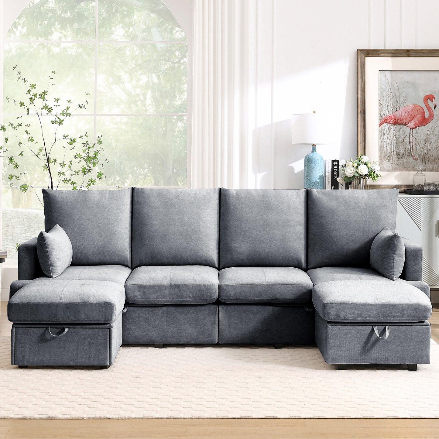 Modern U shape Modular Sofa, 6 Seat Chenile sectional Couch Set with 2 pilows lncluded, freely CombinableIndoor Funiture for Living Room,Apartment, Office, 3 Colors