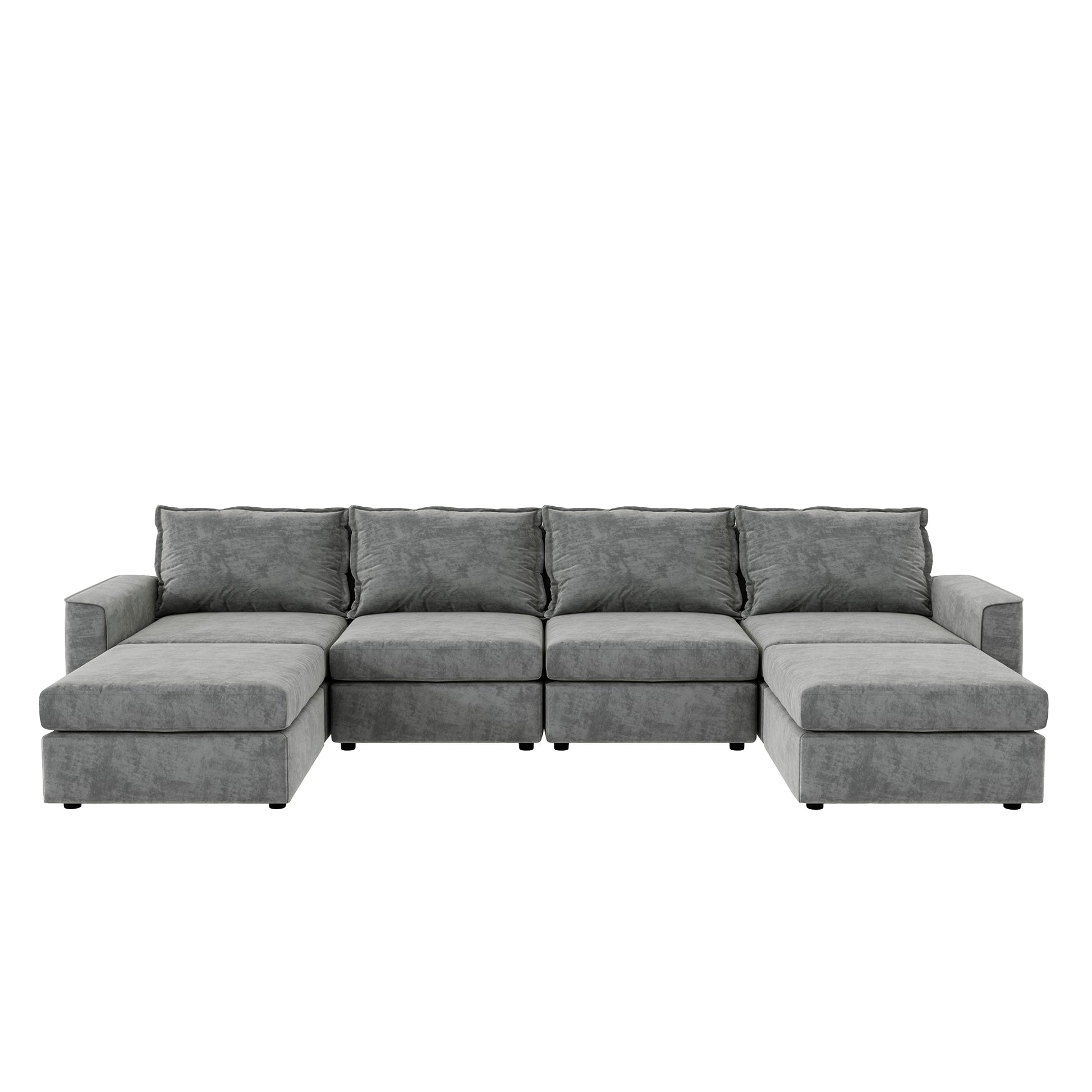 [VIDEO provided][New]115*58" Chenille Modular Sectional Sofa,U Shaped Reversible Couch,Free Combination,6 Seat Sleeper Sofa Bed with Ottoman,Convertible Oversized Indoor Furniture for Living Room,Gray