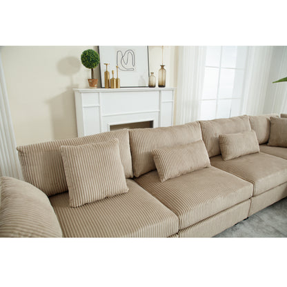 {NEW ARRIVAL}{ VIDEO PROVIDED} Oversized Modular Sectional Sofa Couches Set,Corduroy Upholstered Deep Seat Comfy Sofa for Living Room ,5 Seat ,Brown