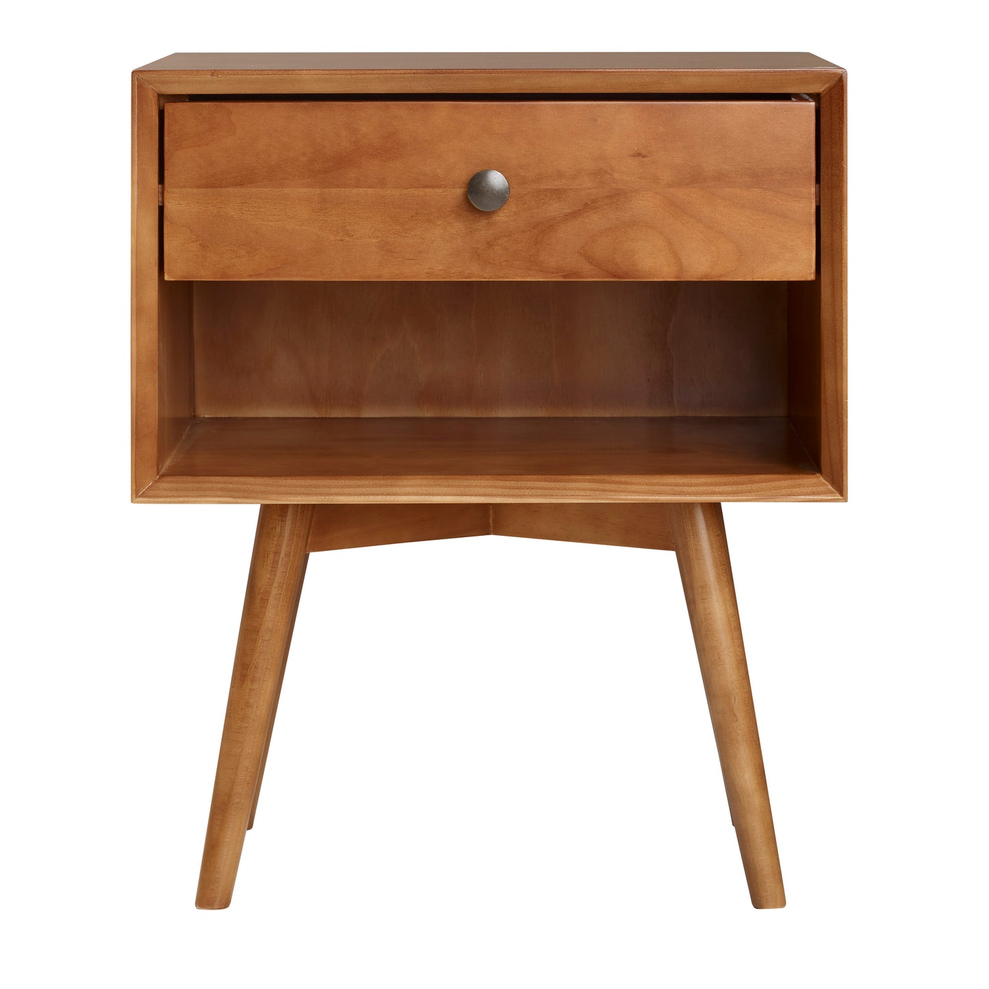 Mid-Century Modern Single-Drawer Solid Wood Nightstand - Caramel