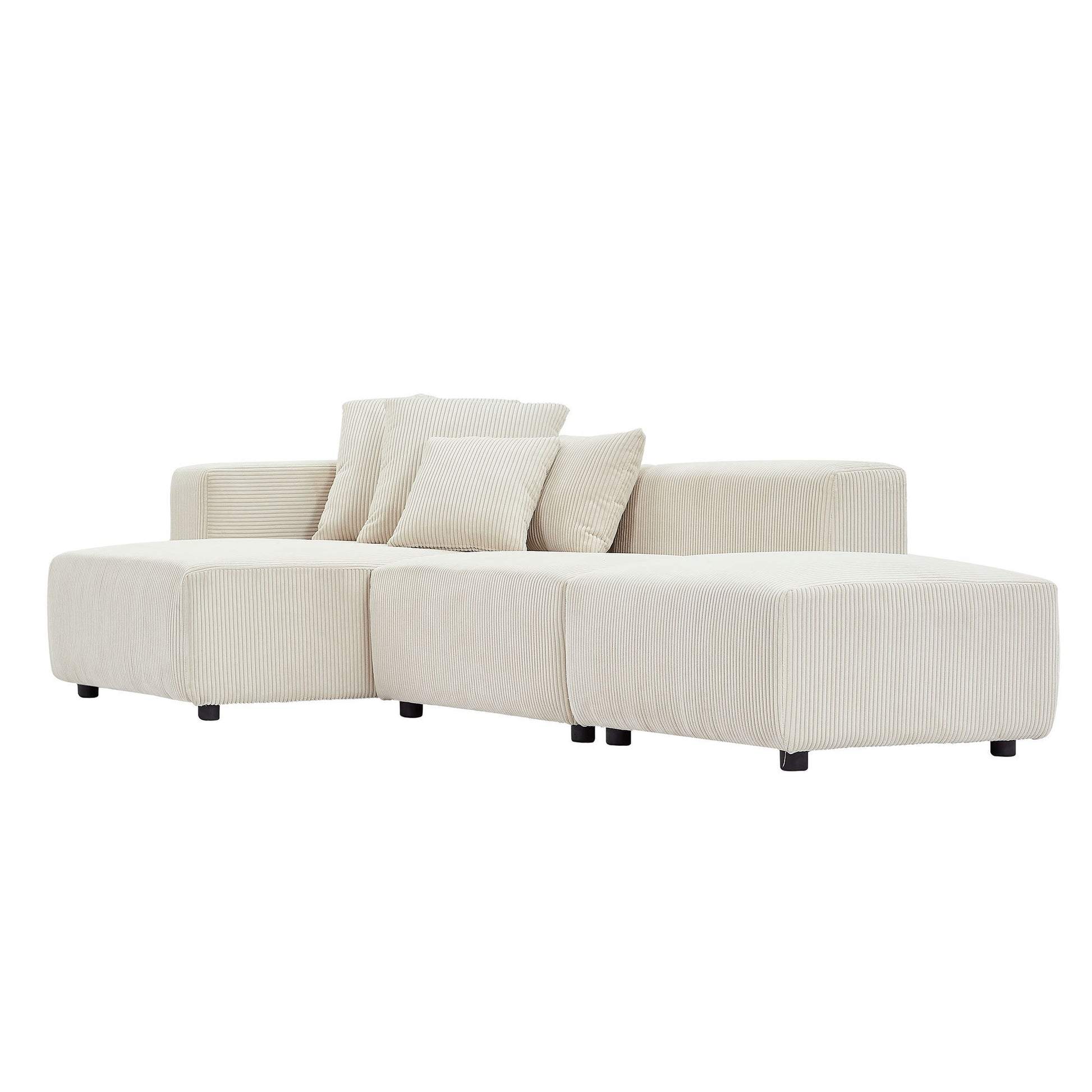 Soft Corduroy Sectional Modular Sofa Set, Small L-Shaped Chaise Couch for Living Room, Apartment, Office, Beige