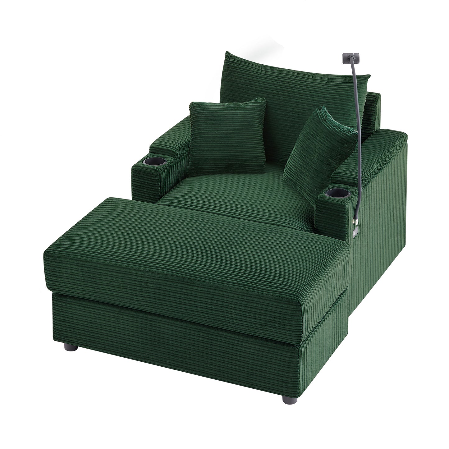 41.7" Modern Style Single Sofa Sofa Couch with Storage Space, A Movable Ottoman, Two USB Ports, Two Cup Holders, A Phone Holder for Living Room, Green