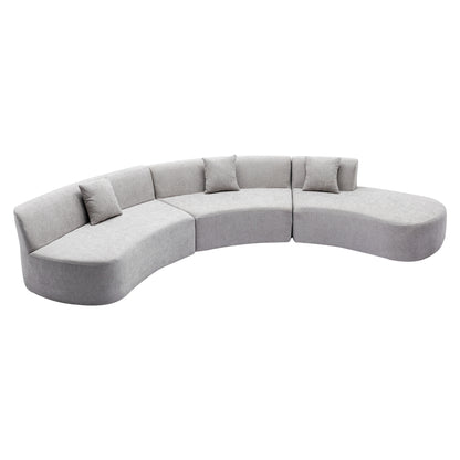 136.6" Stylish Curved sofa Sectional Sofa Chenille Fabric Sofa Couch with Three Throw Pillows for Living Room, Grey