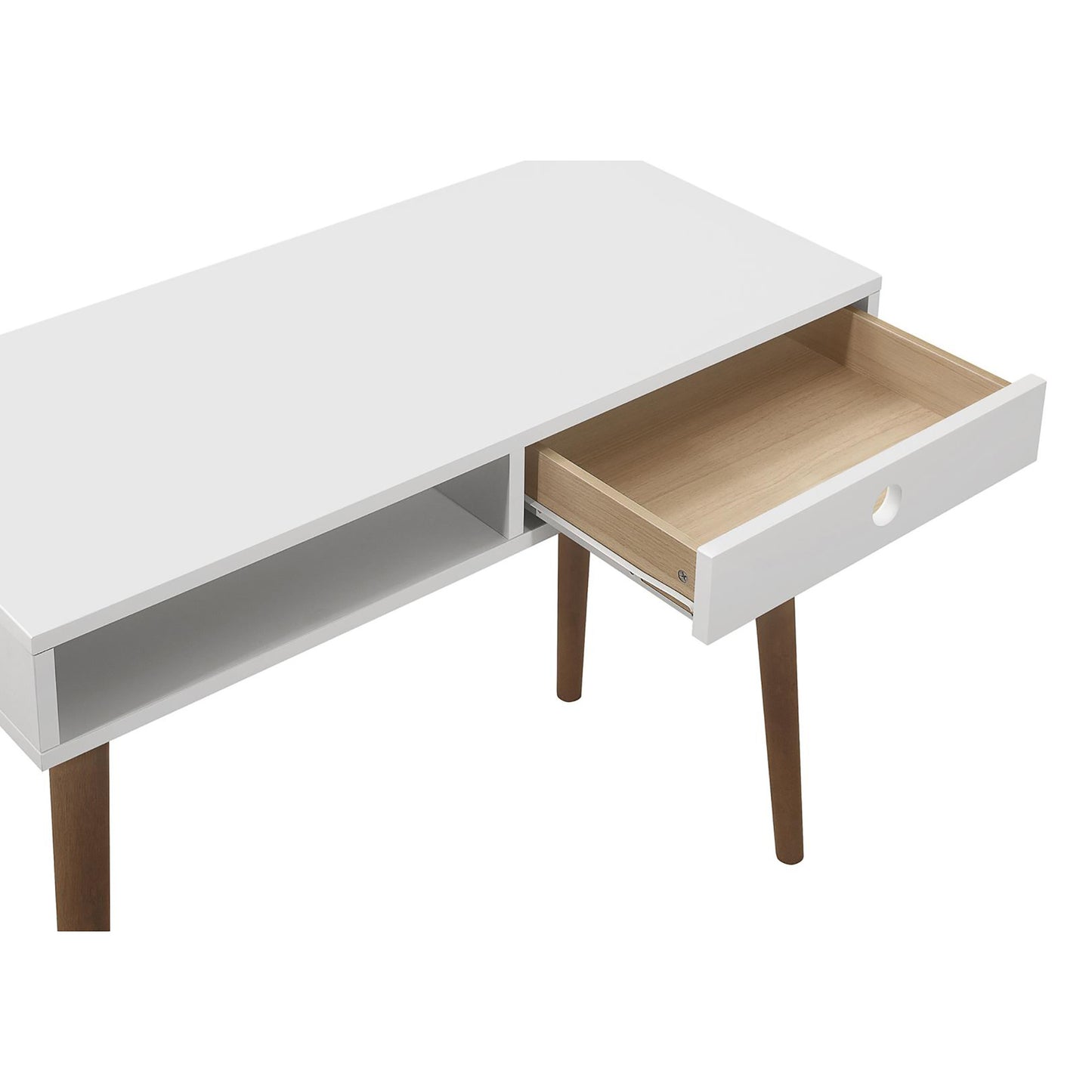 White and Walnut 1-Drawer Writing Desk