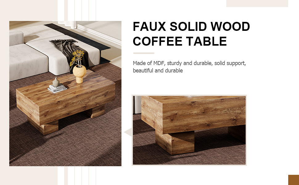 This modern rectangular coffee table features a stylish wood color, making it an ideal addition to any living room or apartment, and measures 43.3 "x 21.6" x 17.2 ".