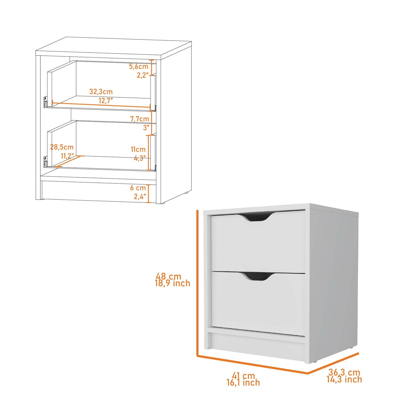 Logan White 2-Drawer Nightstand