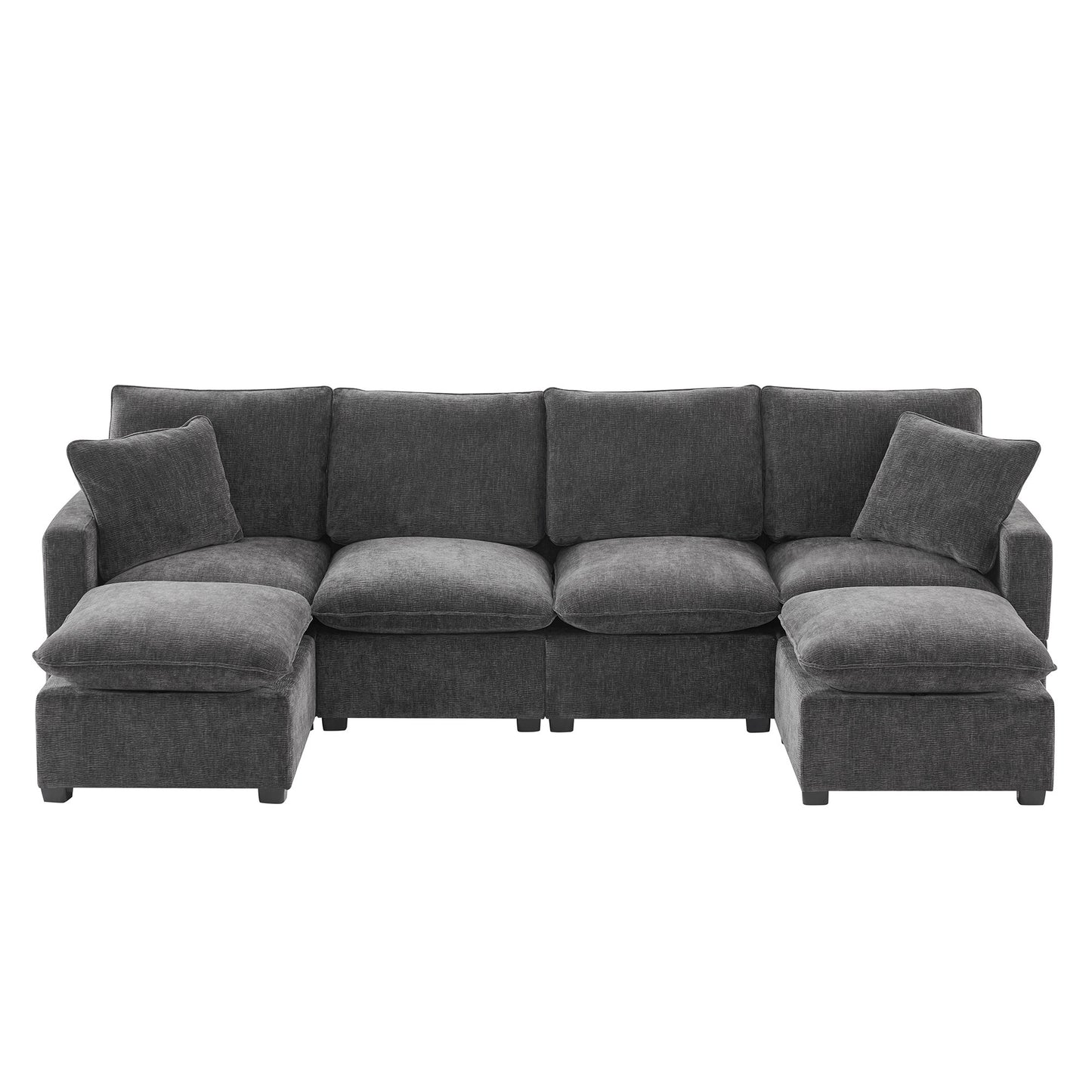 [VIDEO provided] [New] 110*57" Modern U Shape Modular Sofa, 6 Seat Chenille Sectional Couch Set with 2 Pillows Included, Freely Combinable Indoor Funiture for Living Room, Apartment, Office, 2 Colors