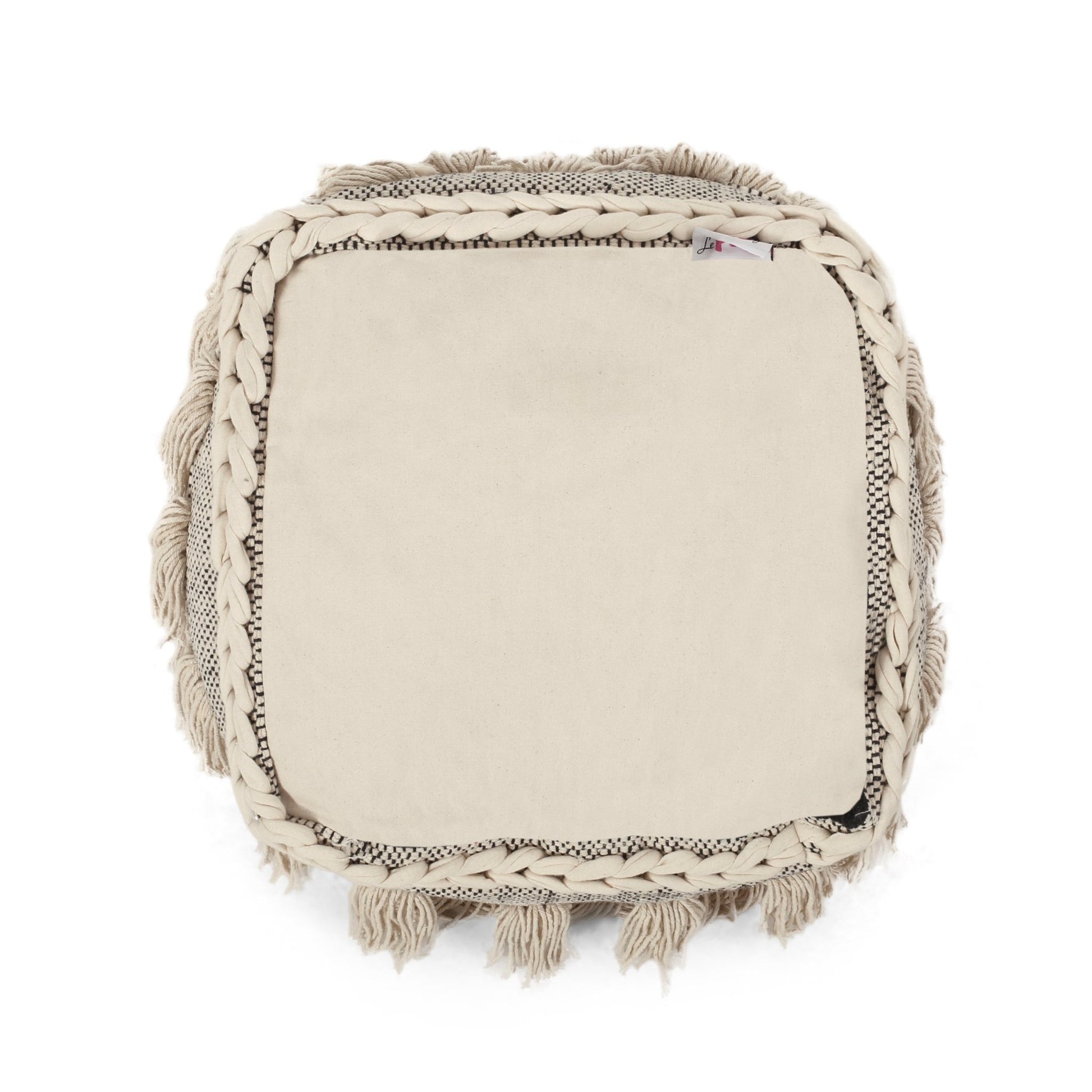 Angelic Handcrafted Fabric Pouf with Tassels, Ivory - Groovy Boardz