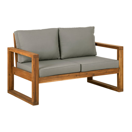 Contemporary Solid Acacia Wood Loveseat with Cushions - Brown