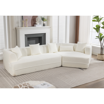 [VIDEO PROVIDED][ New And Upgraded Extended Edition]Modular sofa , modern minimalist style sofa,  upholstered ,  free combination, round fiber fabric, anti-wrinkle fabric,Dimension exten, creamy-white