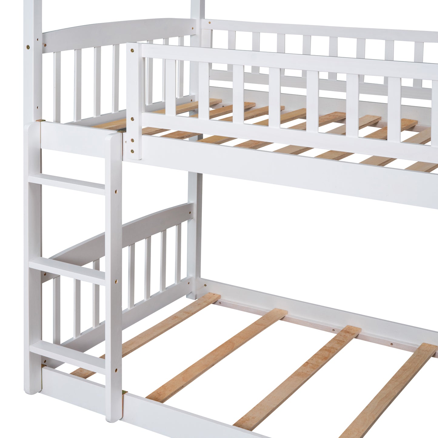 Twin Over Twin Bunk Bed with Slide, House Bed with Slide, White(OLD SKU: LT000213AAK)