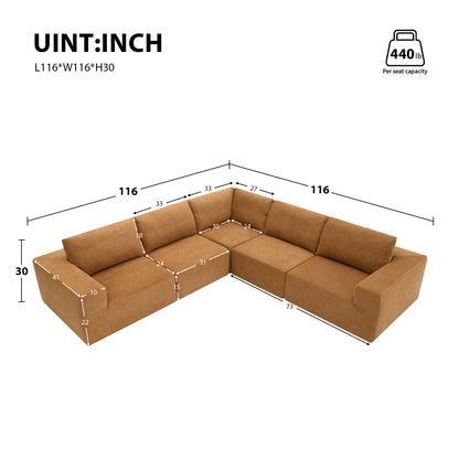 [VIDEO provided] [New]116*116" Modular L Shaped Sectional Sofa,Luxury Floor Couch Set,Upholstered Indoor Furniture,Foam-Filled Sleeper Sofa Bed for Living Room,Bedroom,5 PC Free Combination,3 Colors