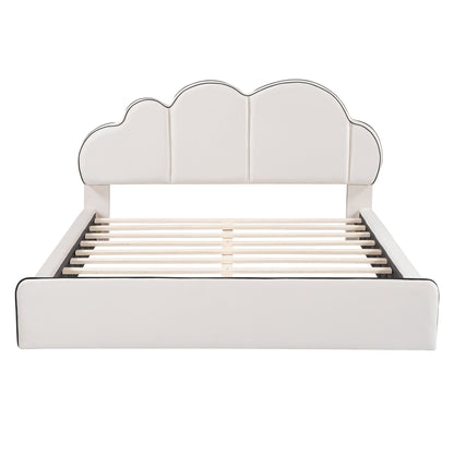 Queen size Upholstered Platform Bed with Cloud-shaped Headboard, Beige